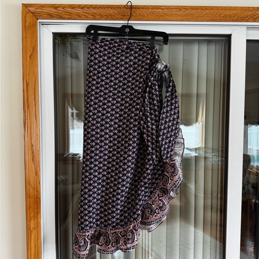 Sea NY Jasper Floral Border Sarong/Wrap Skirt with Ruffle Hem